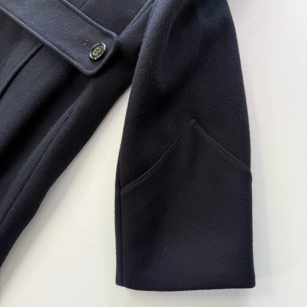 J Peterman Women’s Bobby Coat Long Peacoat Overcoat Wool Size 32 M Navy